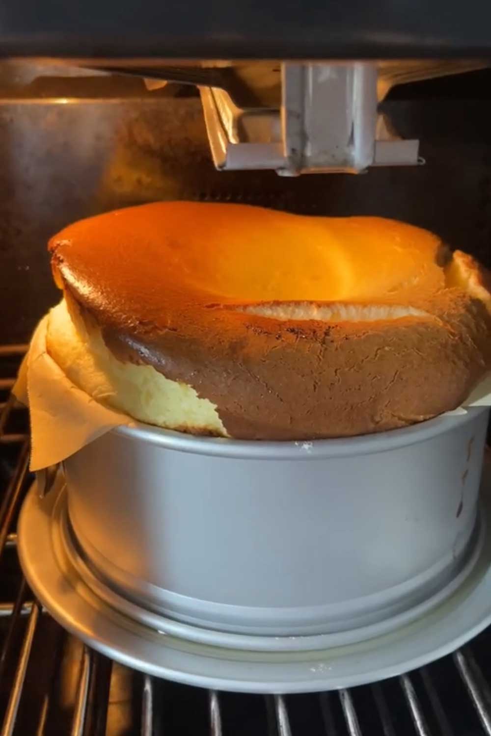 basque-cheesecake-rising-in-oven