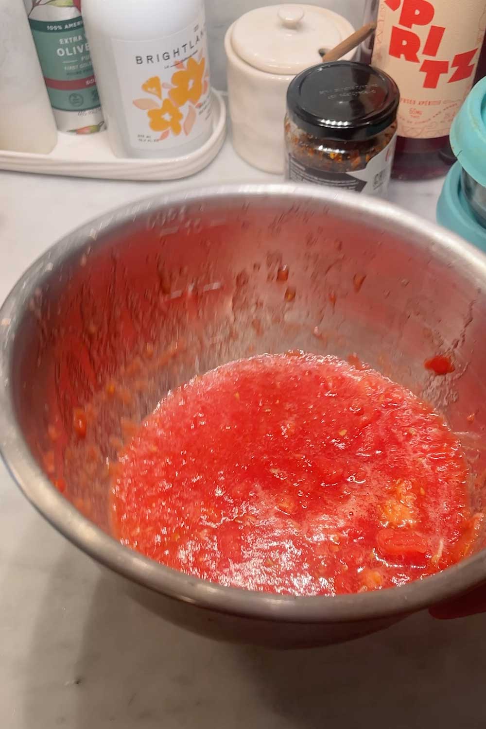fresh squeezed tomato juice and pulp