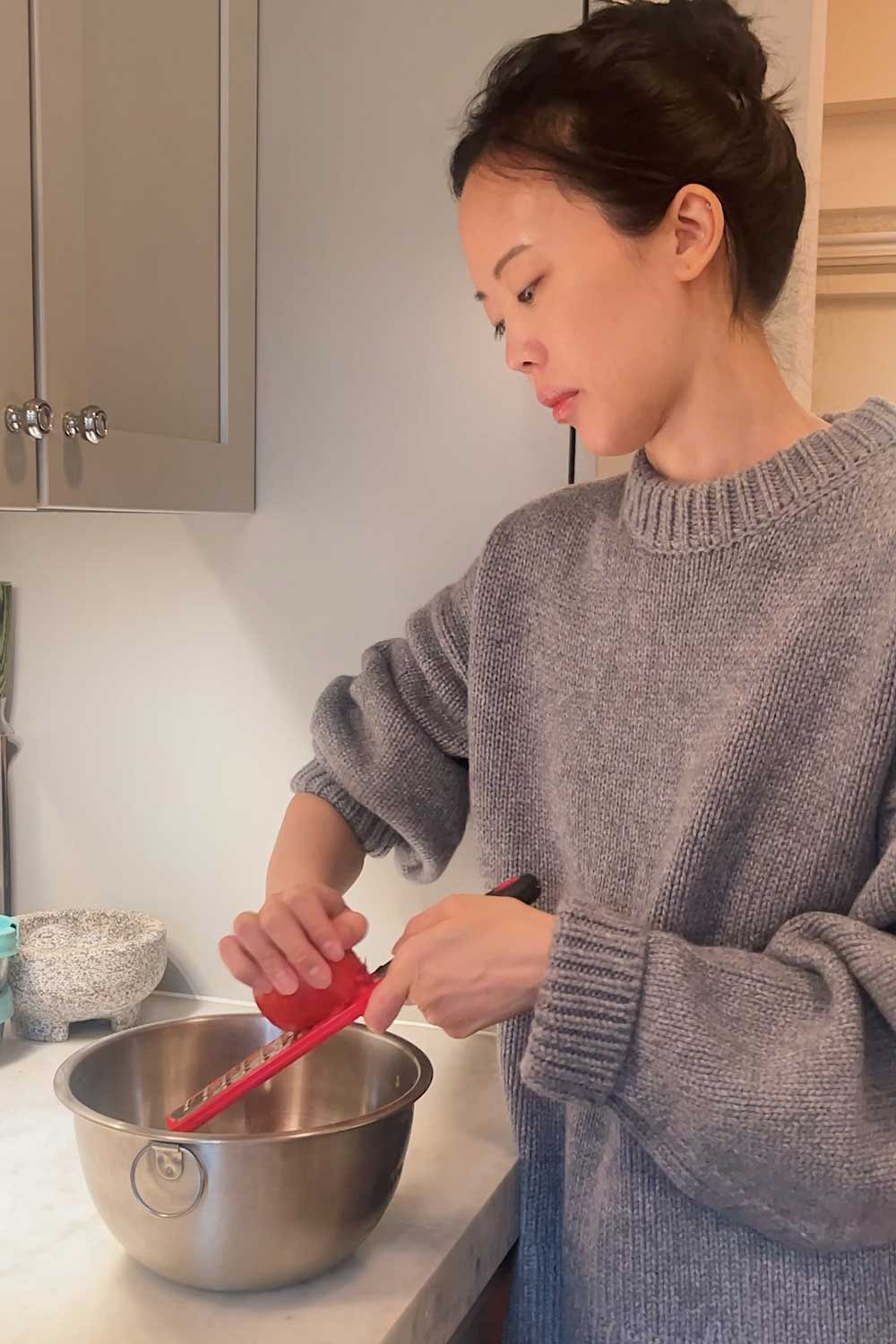 grating tomato with a box grater